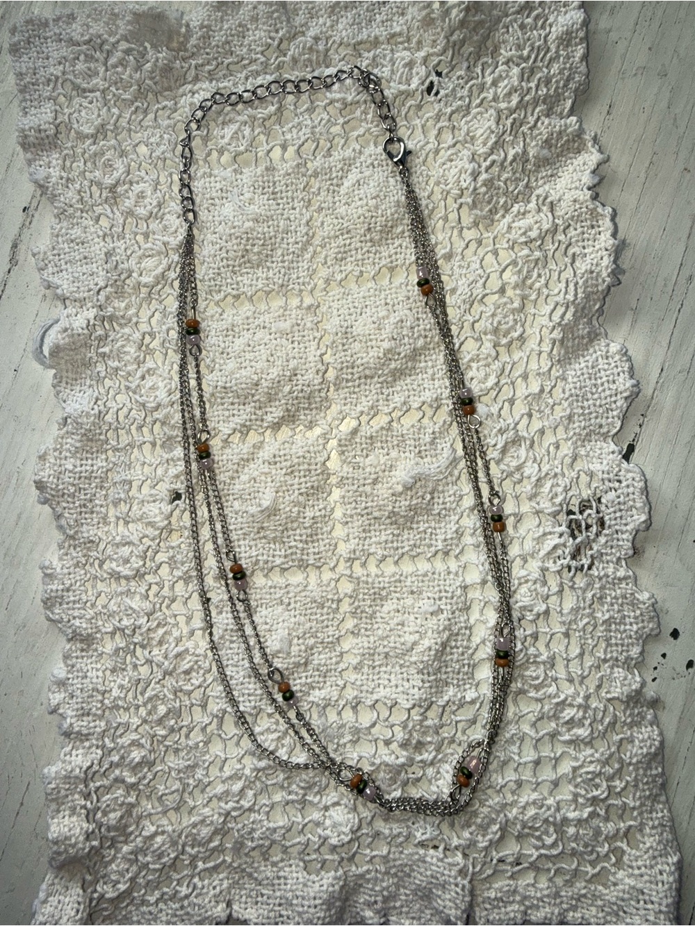 Multi-Strand Silver Tone Necklace with Accent Beads